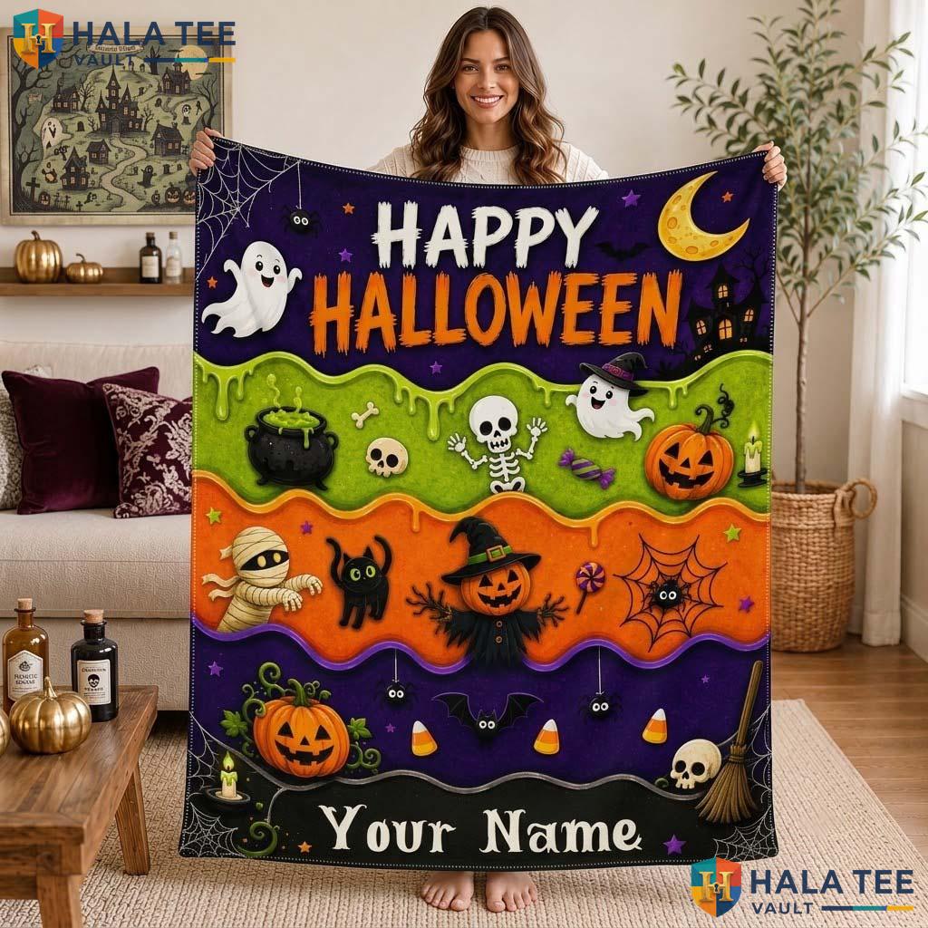 Happy Spirit Halloween Blanket Personalized Kids Cheerful Throw Decor