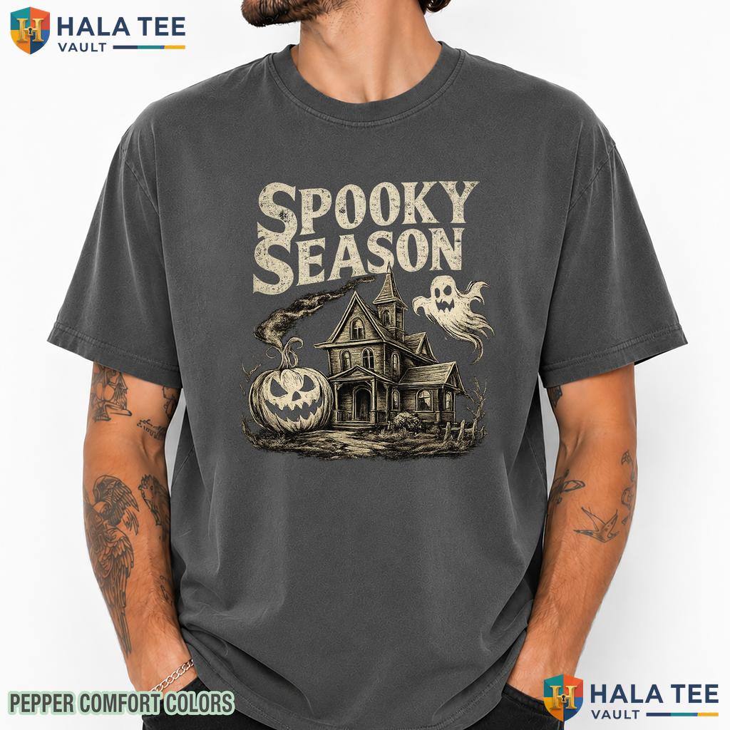 Haunted House Spooky Comfort Colors T Shirt Retro Halloween Ghost Pumpkin Top Heavyweight Cotton T-Shirt