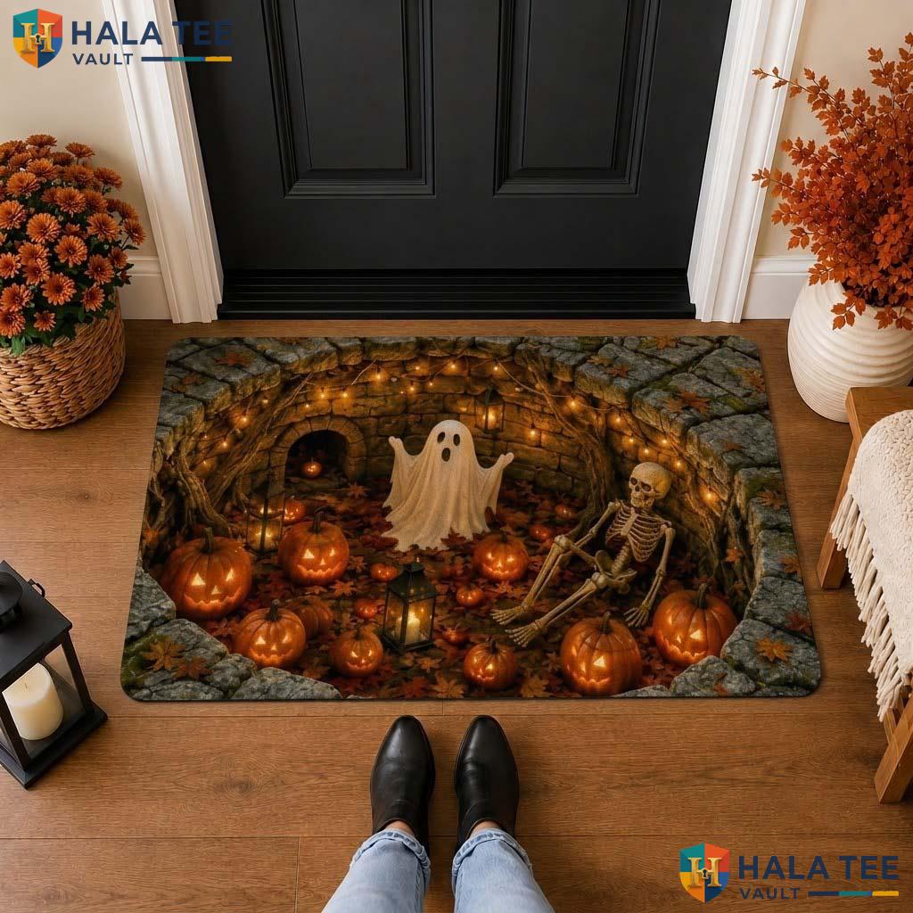 Haunted Pit Ghost Halloween Front door mat 3D Pumpkin Skeleton Spooky Decor