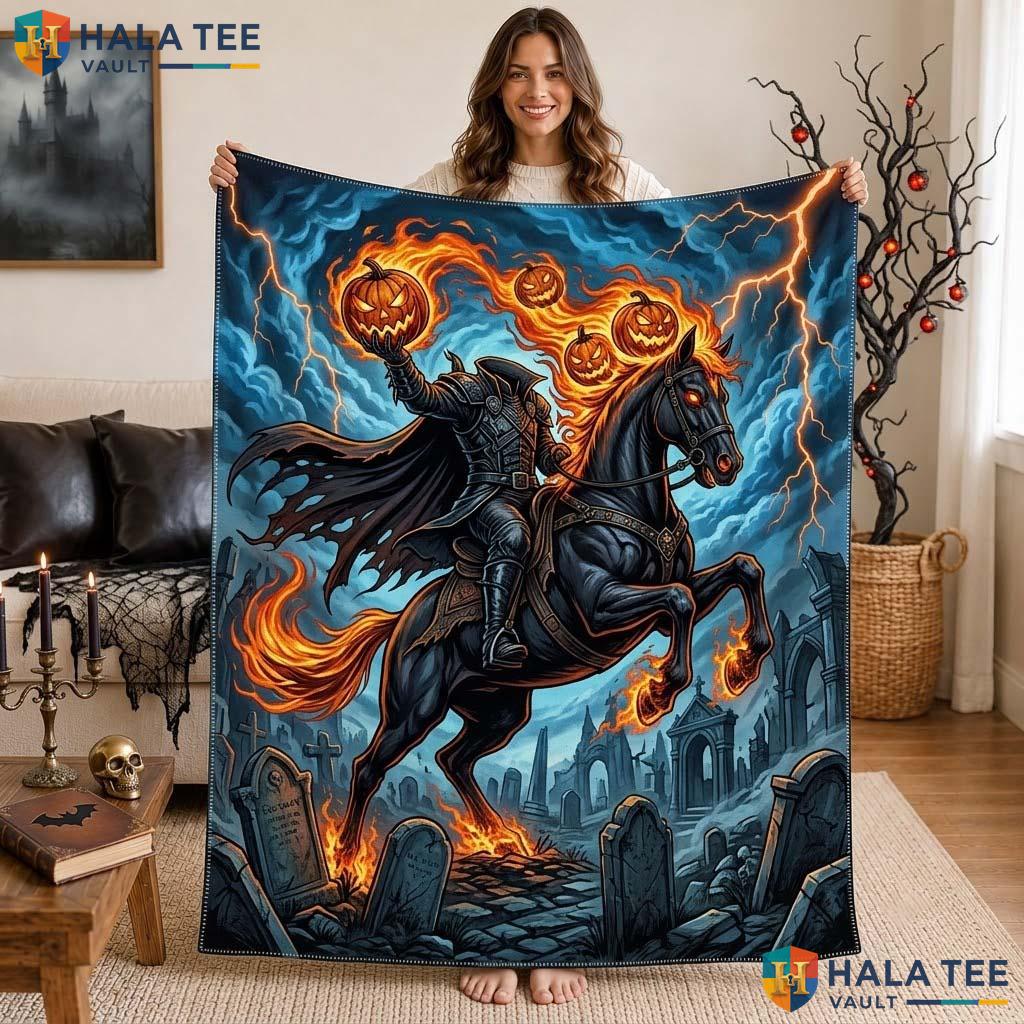 Headless Horseman Halloween Blanket Dramatic Gothic Pumpkin Knight