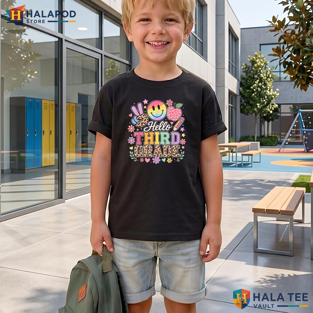 Hello 3rd Grade School Shirt Boys Girls Teacher First Day Classroom Top Adult