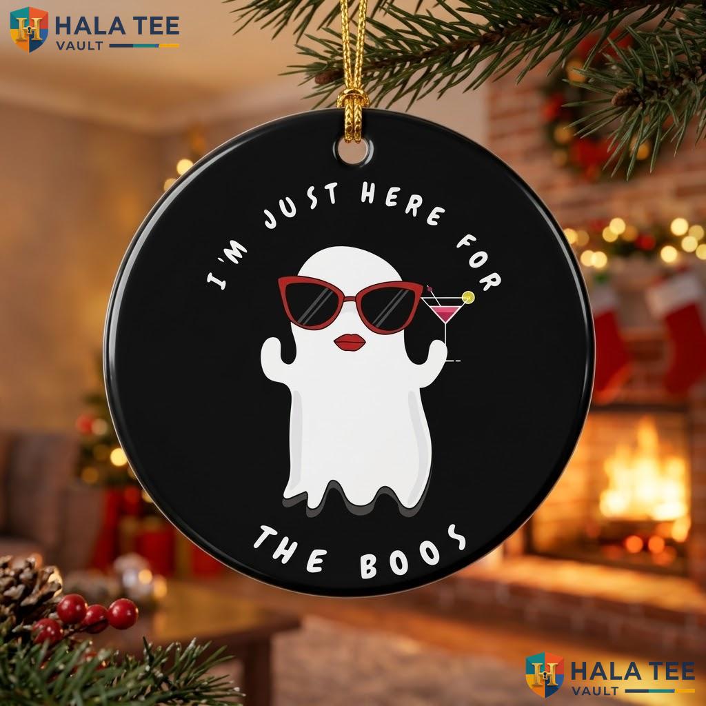 Here For Boos Ghost Christmas Ornament Funny Womens Halloween Decor