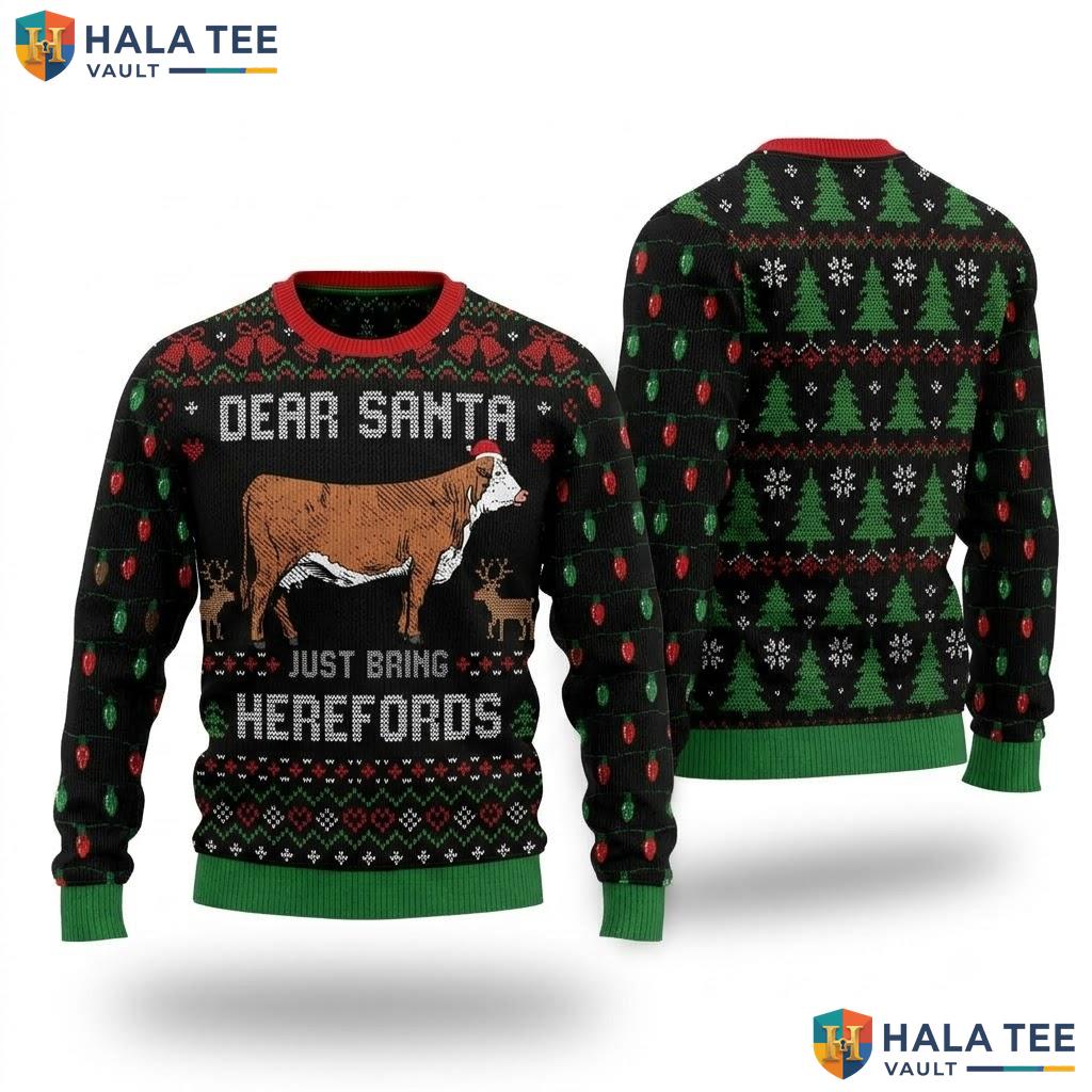 Hereford Cattle Cow Ugly Christmas Sweater Funny Livestock Holiday