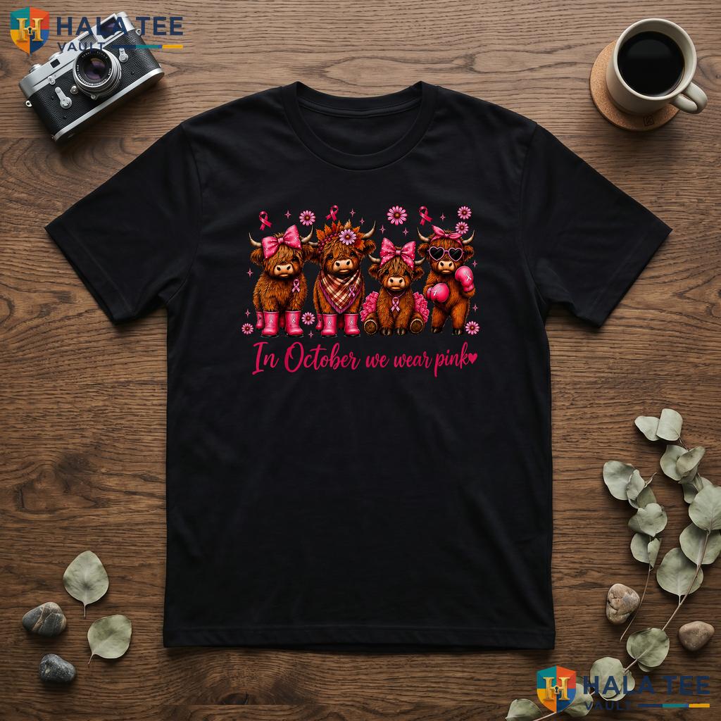 Highland Cow October Pink TShirt Breast Cancer Awareness Graphic Top Adult