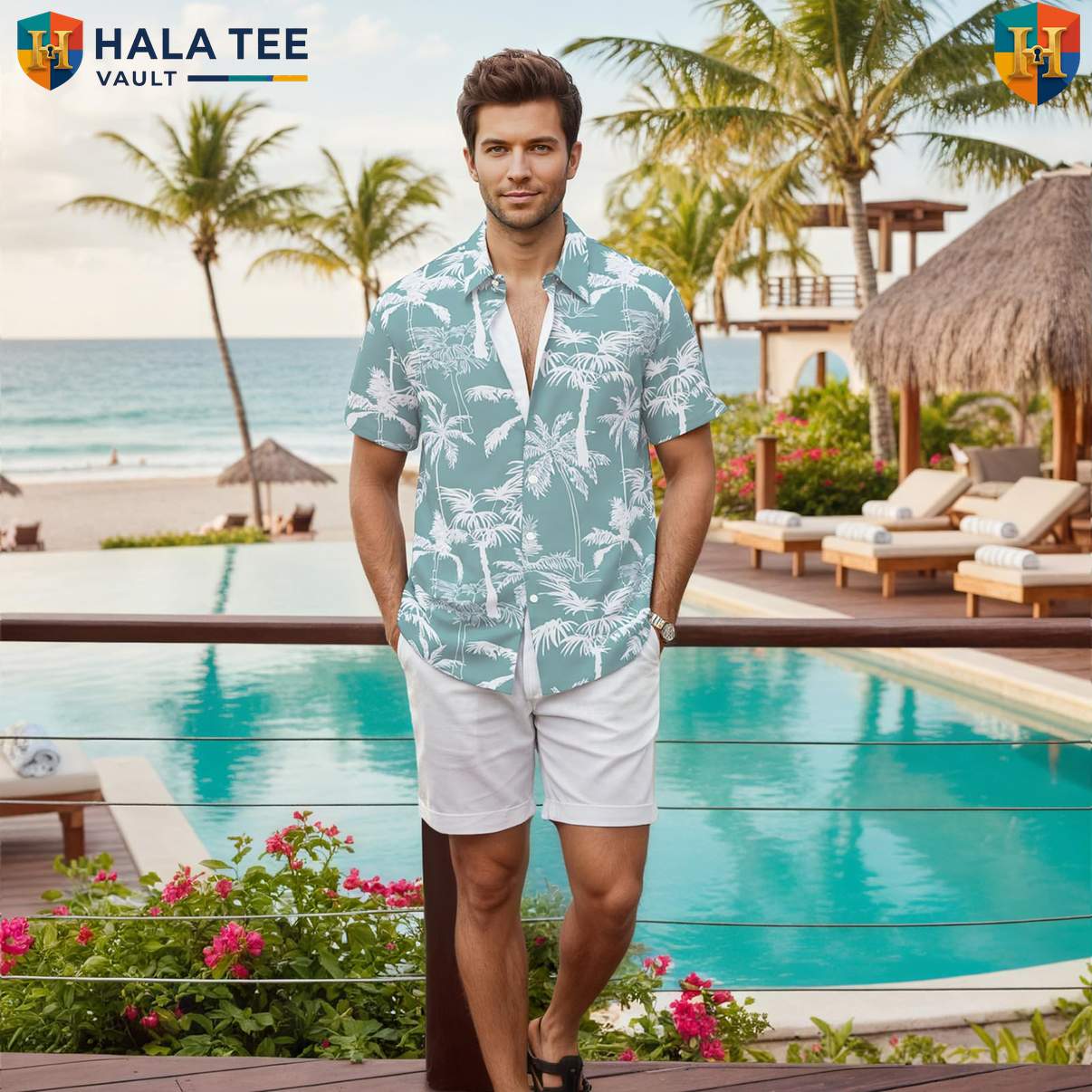 Island Floral Palm Tropical Shirt Mens Weekend Luau Party Vacation Apparel Top