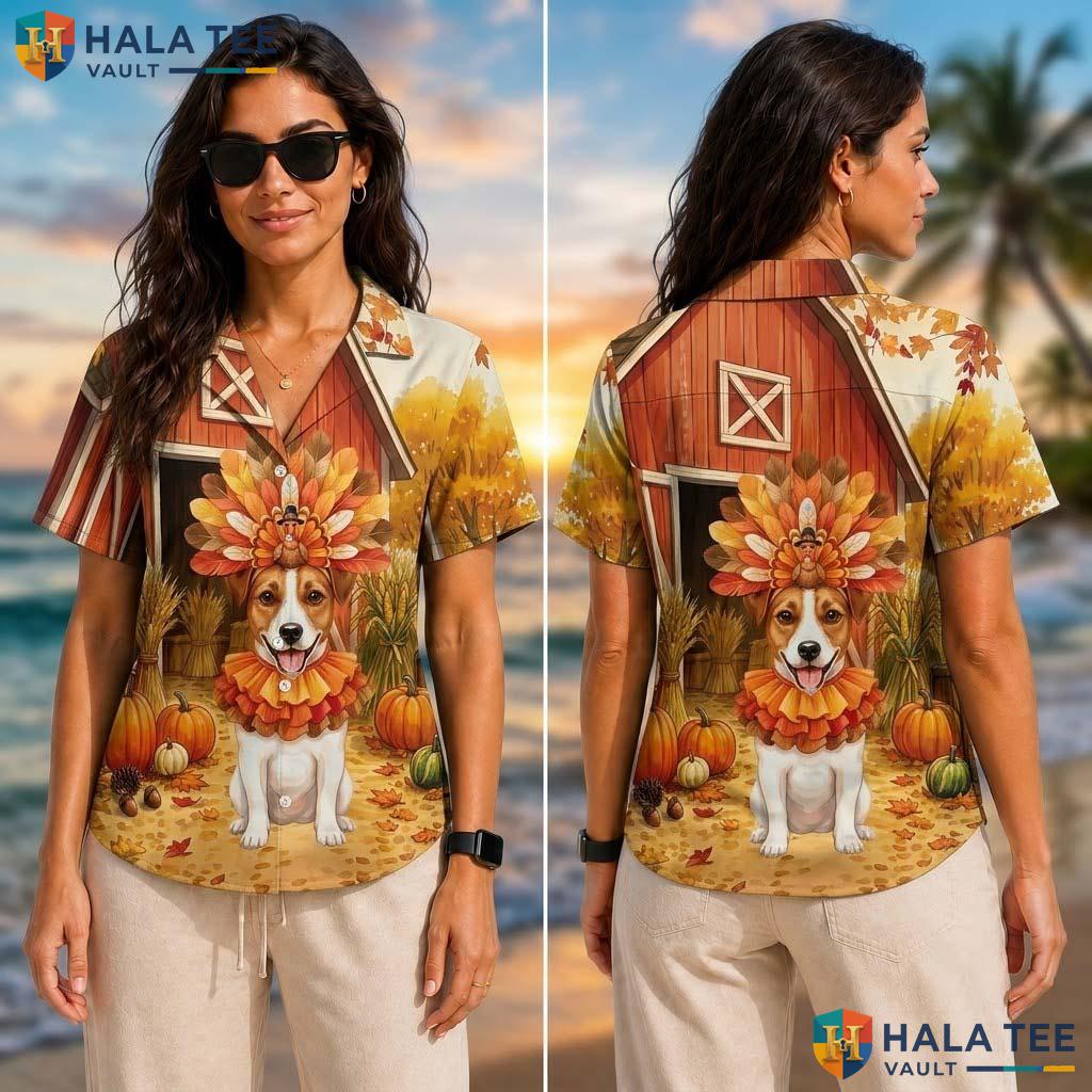 Jack Russell Terrier Thanksgiving Tropical Shirt Turkey Costume Mens