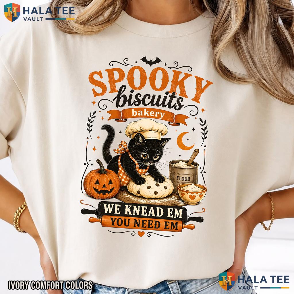 Kitty Biscuits Comfort Colors T Shirt Black Cat Baking Pumpkin Fall Apparel Vintage Washed Tee