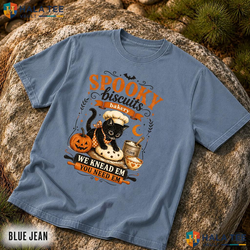 Kitty Biscuits Comfort Colors T Shirt Black Cat Baking Pumpkin Fall Apparel Relaxed Fit Tee