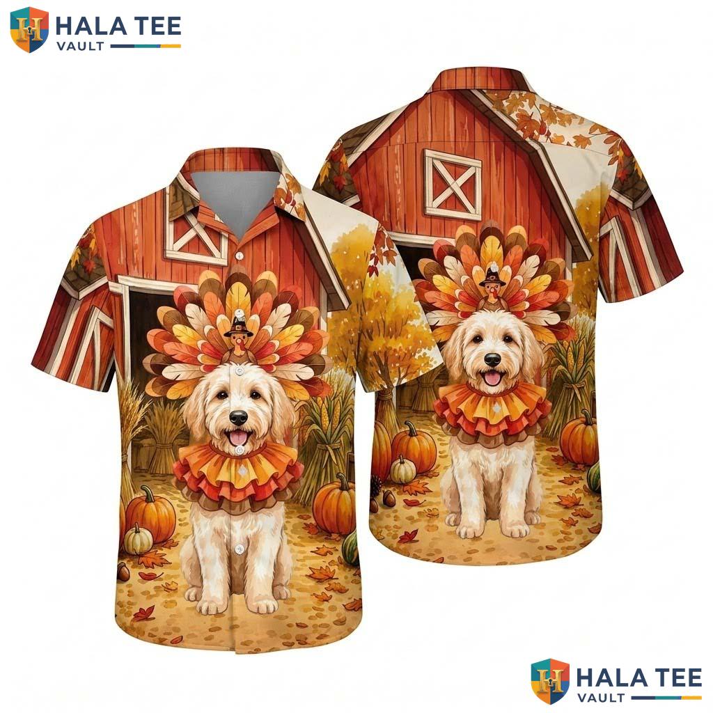 Labradoodle Costume Thanksgiving Hawaiian Shirt Dog Turkey Fall Mens