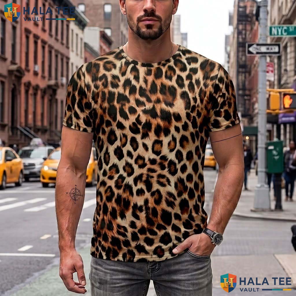 Leopard Print Costume 3D Printed T-Shirt Mens Wild Animal Halloween Cosplay Top