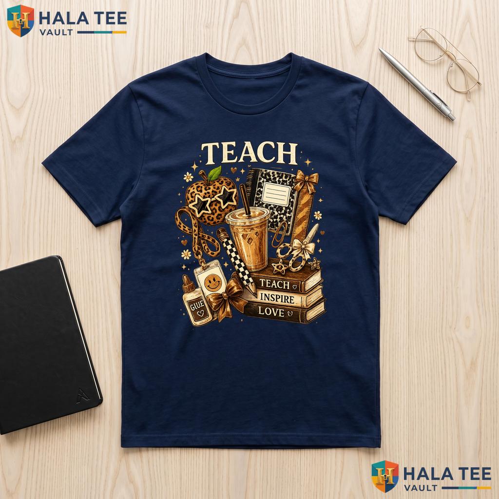 Leopard Teacher Apple Pencil Shirt Preppy School Supplies Graphic Apparel Adult