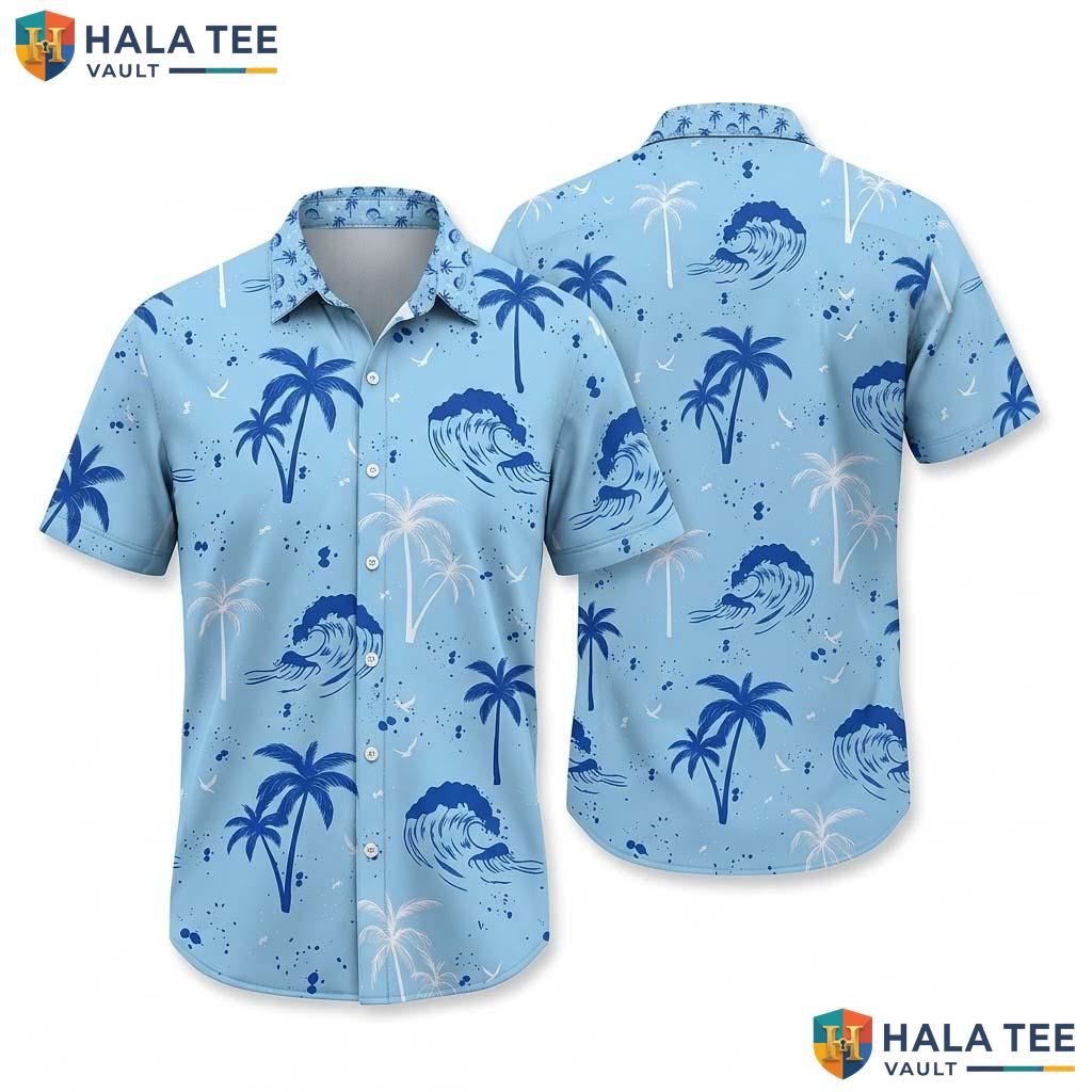 Light Blue Casual Hawaiian Shirt Mens Short Sleeve Beach Vacation Top