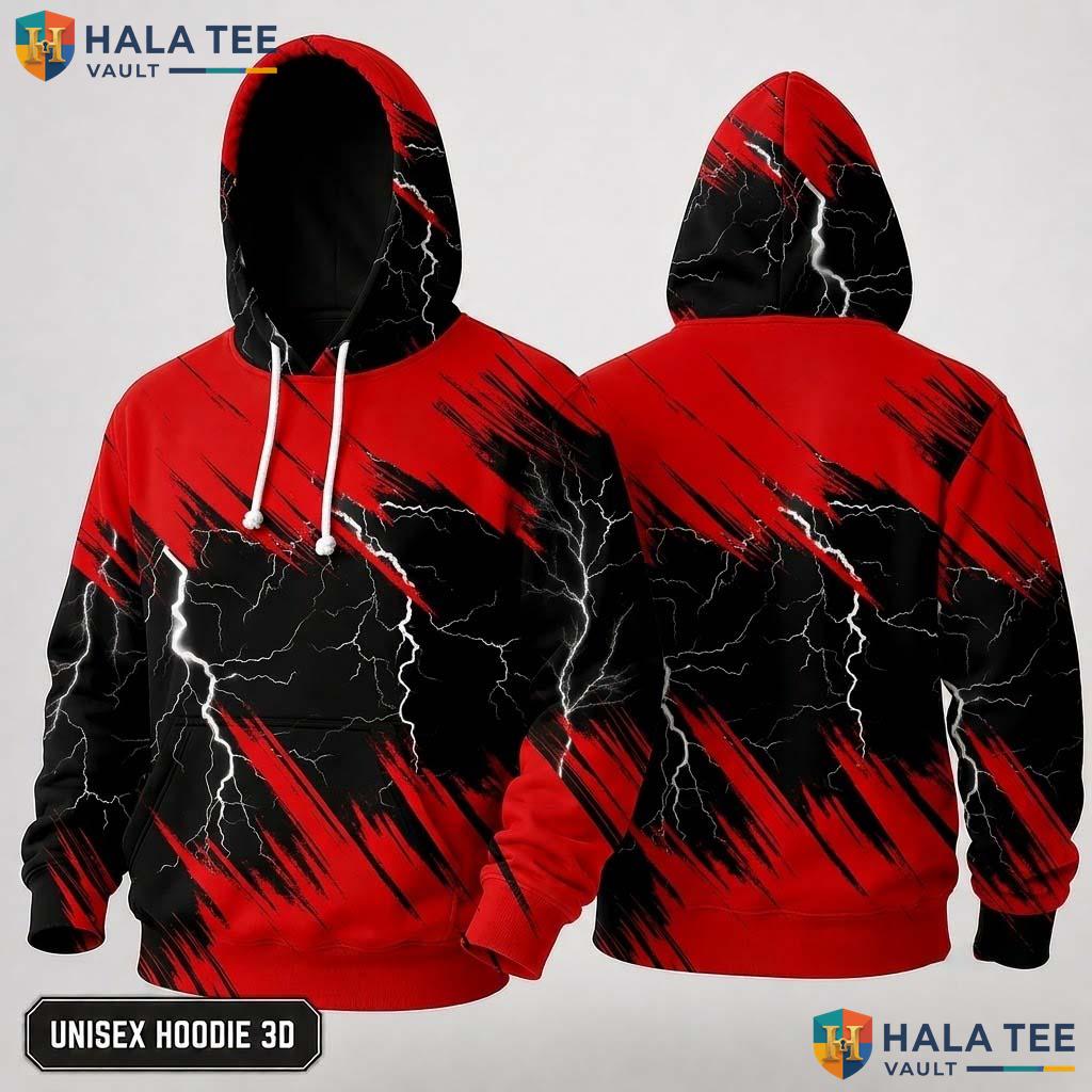 Lightning Red Black Hoodie Thick Warm 3D Sweatshirt Boys Girls Top