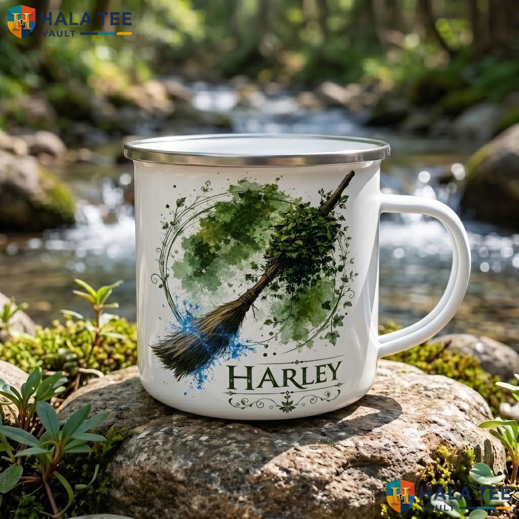 Magic Broom Fantasy Halloween Mug Custom Wizard Hat Ceramic Coffee Accent Mug