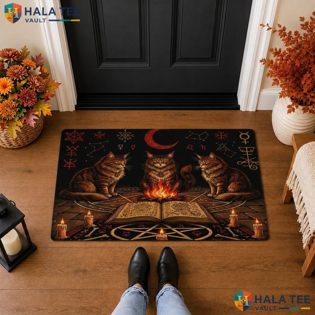 Maine Coons Cats Halloween Front door mat Holiday Witchy Spooky Entry Front Rug