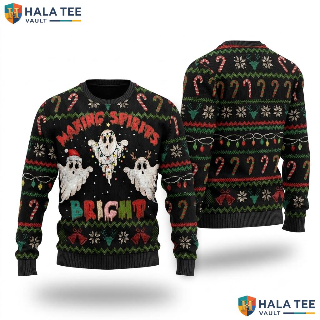 Making Spirits Bright Ugly Christmas Sweater Spooky Halloween Top