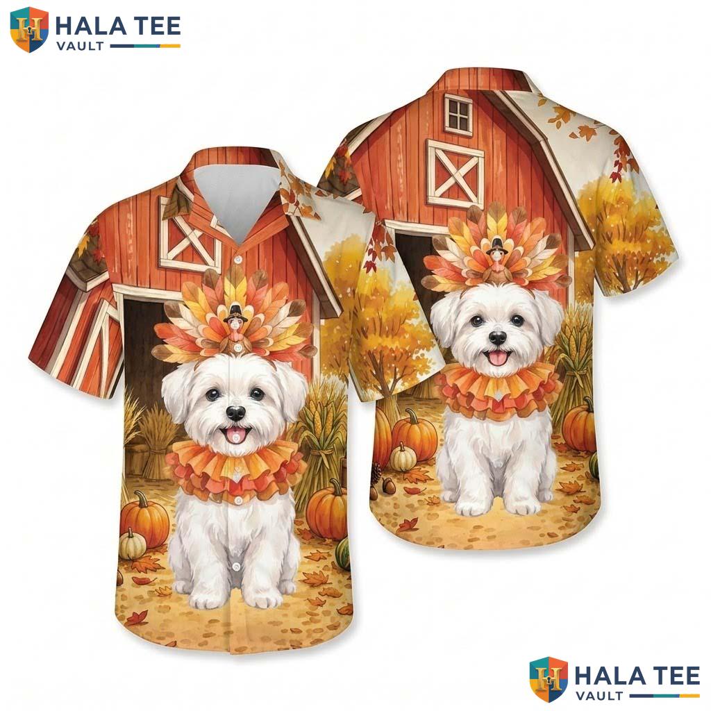 Maltese Costume Thanksgiving Hawaiian Shirt Dog In Turkey Fall Mens