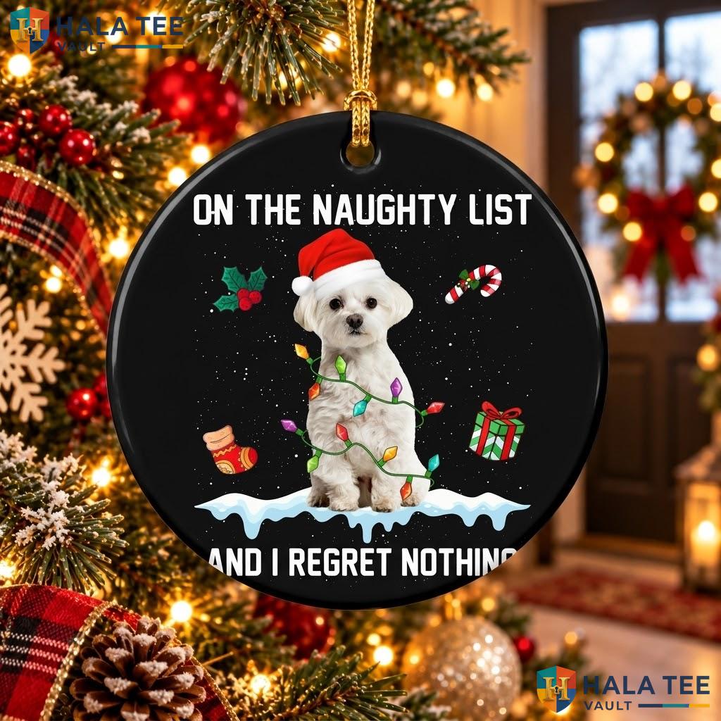 Maltese Dog Lights Christmas Ornament Santa Hat Funny Pet Lover Decor