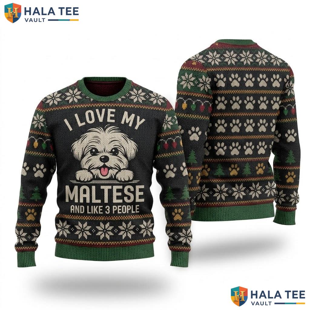 Maltese Dog Lover Funny Christmas Sweater Cute Pet Sayings Holiday