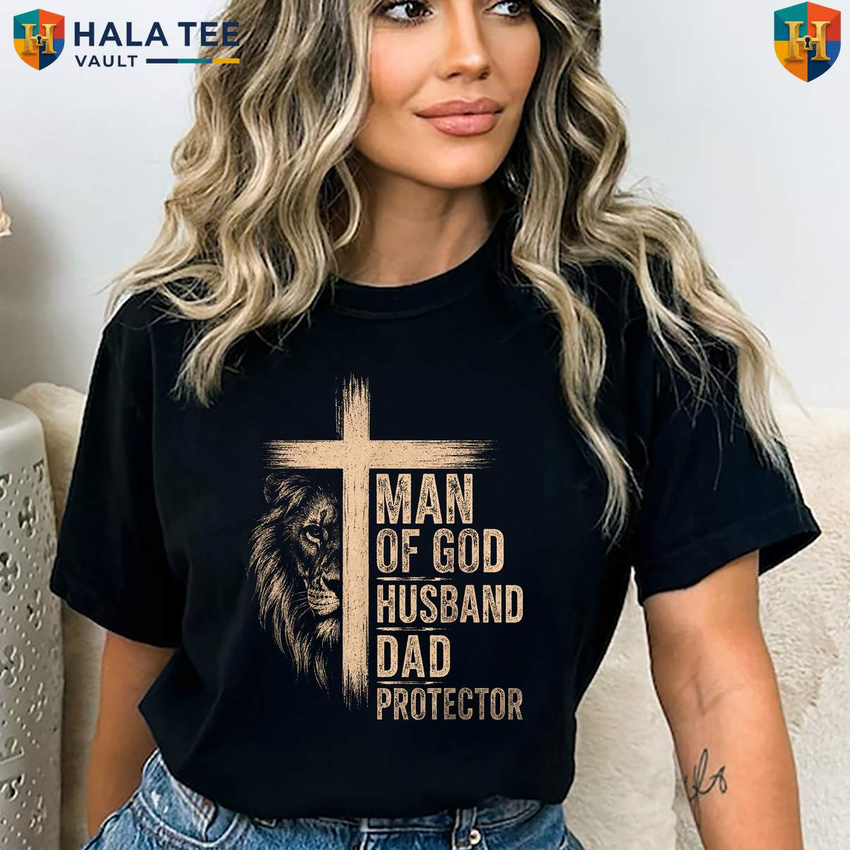 Man Of God Protector T-Shirt Fathers Day Men Husband Dad Christian Apparel