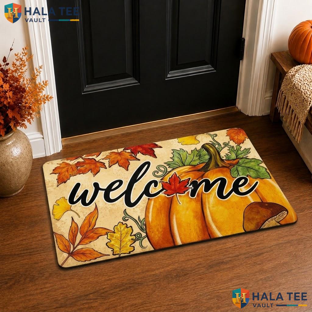 Maple Leaf Pumpkin Halloween Front door mat Non Slip Ghost Spider Web Entryway Rug