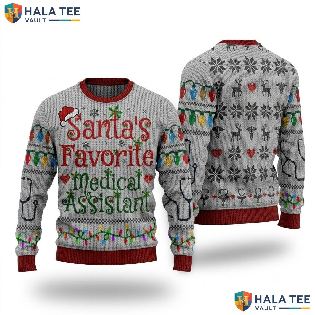 Medical Assistant Ugly Christmas Sweater Graphic Lights Holiday