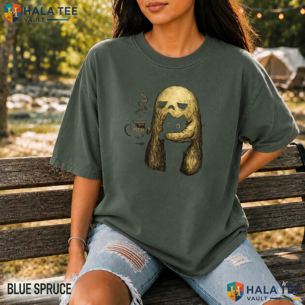 Meh Ghost Cat Spooky Comfort Colors Shirt Funny Halloween Coffee Apparel