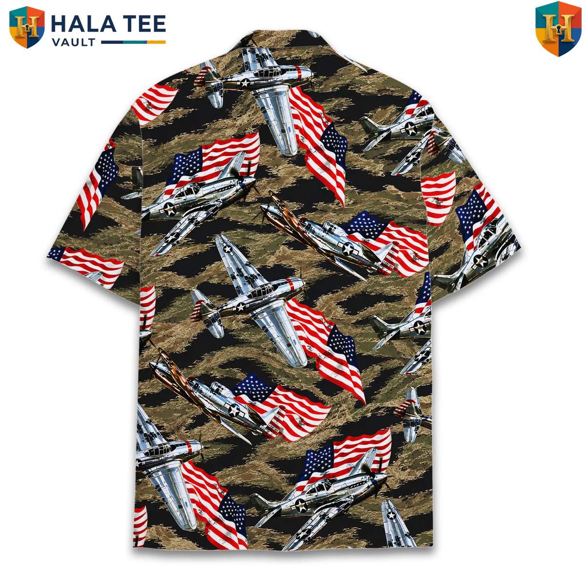 Military Airplane Graphic Aloha Shirt Mens Veteran Patriotic Summer Wear