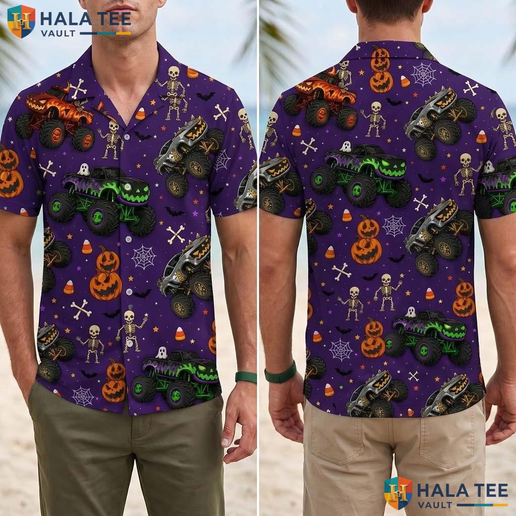 Monster Truck Halloween Hawaiian Shirt Spooky Boys Summerween Aloha Adult