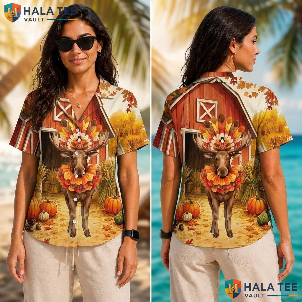 Moose Costume Turkey Thanksgiving Tropical Shirt Animal Fall Scene Top