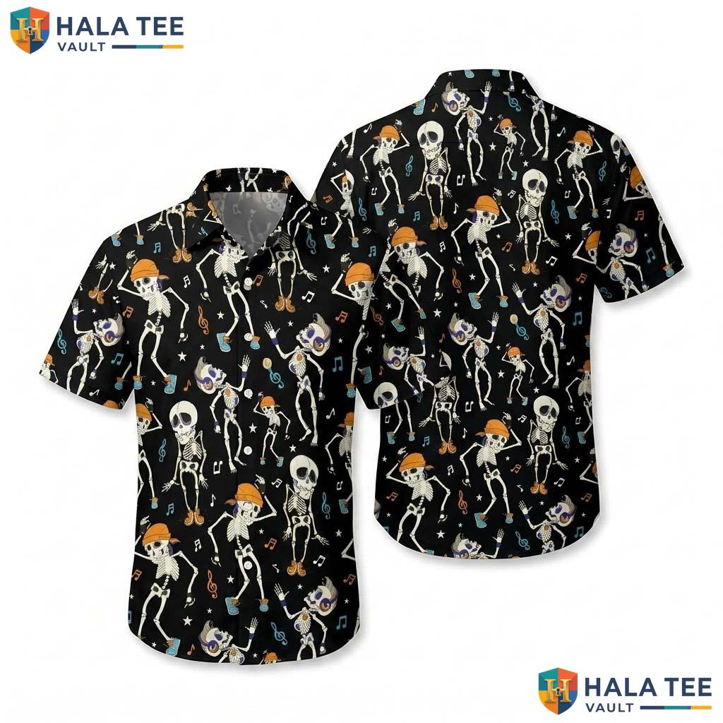 Music Skeleton Halloween Hawaiian Shirt Funny Spooky Party Aloha Top