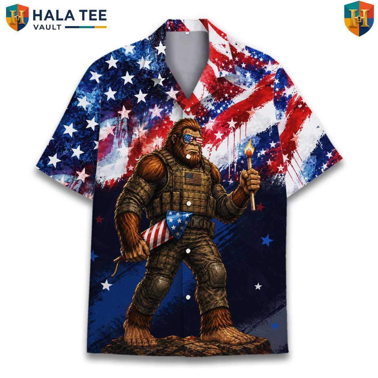 Navy Blue Bigfoot Tropical Shirt Mens Sasquatch Tropical Cruise Resort Wear
