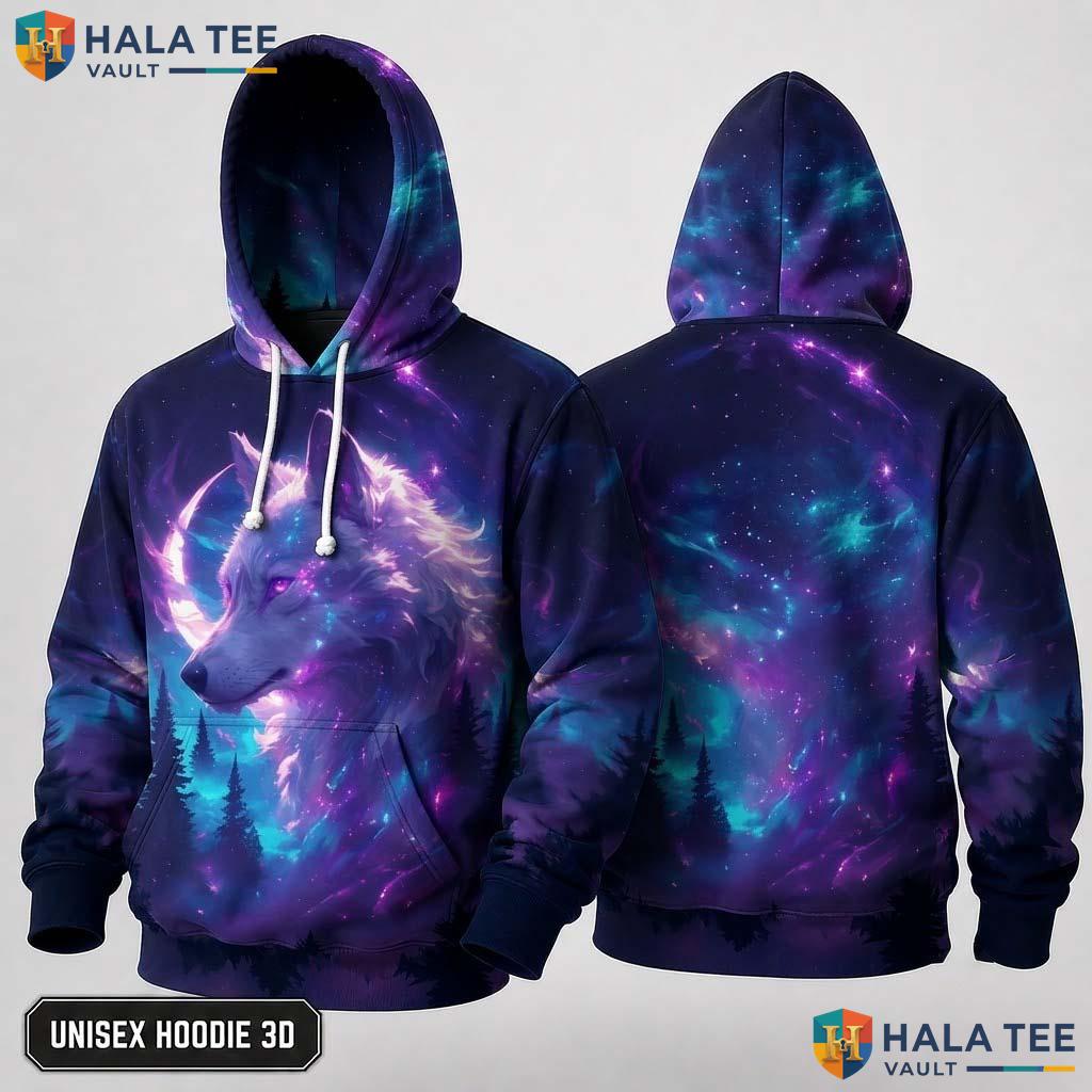 Neon Galaxy Wolf 3D Hoodie Kids Novelty Printed Pullover Girl Boy Top