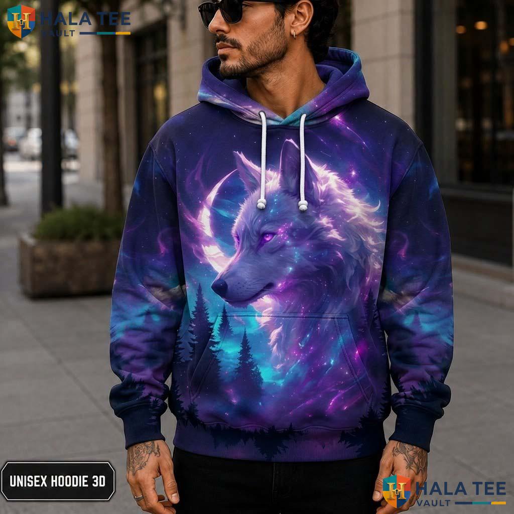 Neon Galaxy Wolf 3D Printed Hoodie Kids Novelty Printed Pullover Girl Boy Top