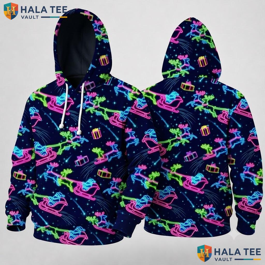 Neon Reindeer Whimsical Christmas 3D Hoodie Festive Boys Outfit