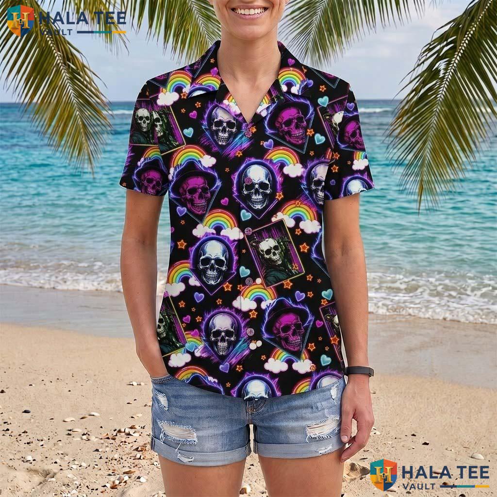 Neon Witch Cat Halloween Hawaiian Shirt Spooky Cute Pumpkin Aloha Adult