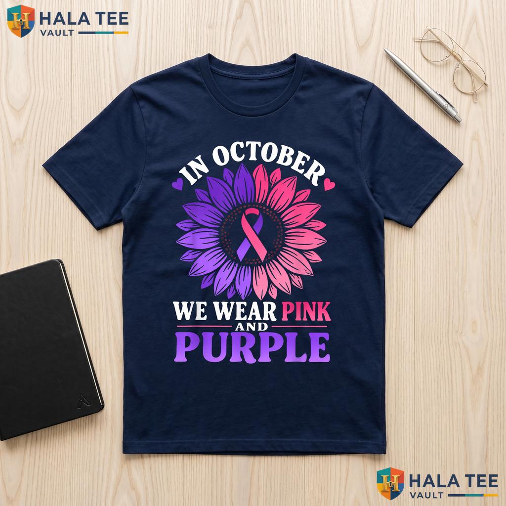 October Wear Pink Purple Tee Domestic Violence Breast Awareness Top Adult