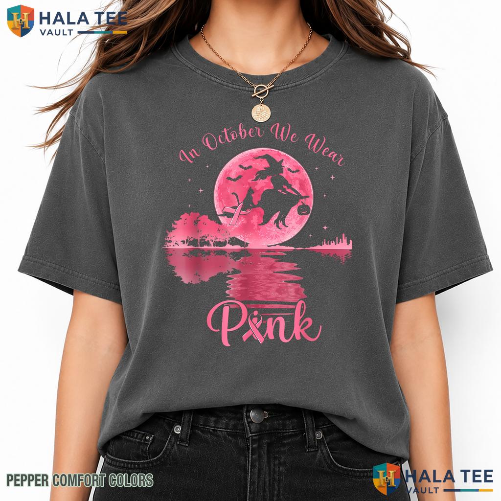 October Wear Pink Witch Garment-Dyed T-Shirt Breast Cancer Halloween