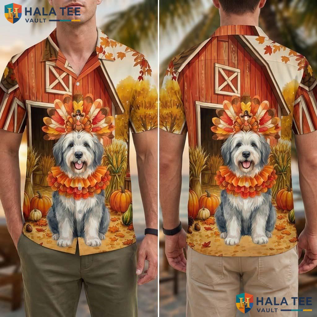Old English Sheepdog Thanksgiving Tropical Shirt Fall Scene Costume