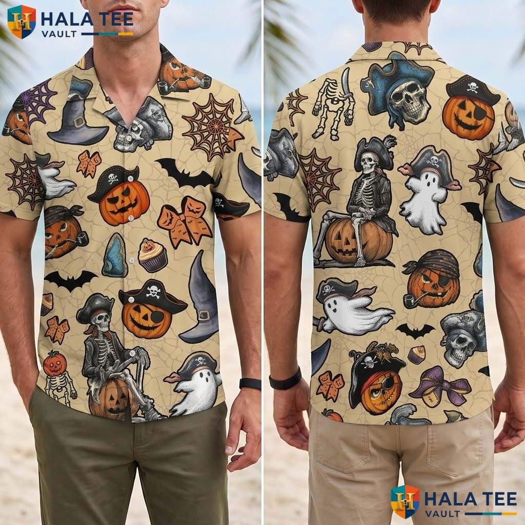 Orange Pirate King Tropical Shirt Mens Funny Buccaneer Summer Beach Top