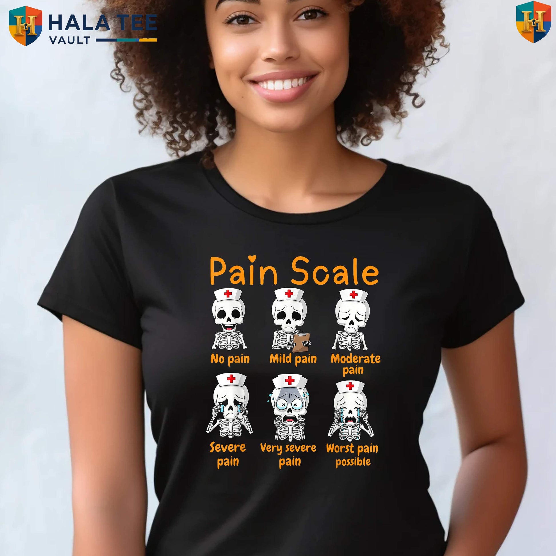 Pain Scale Nurse Skeleton T-Shirt Cute Trauma Funny Halloween Medical Outfit