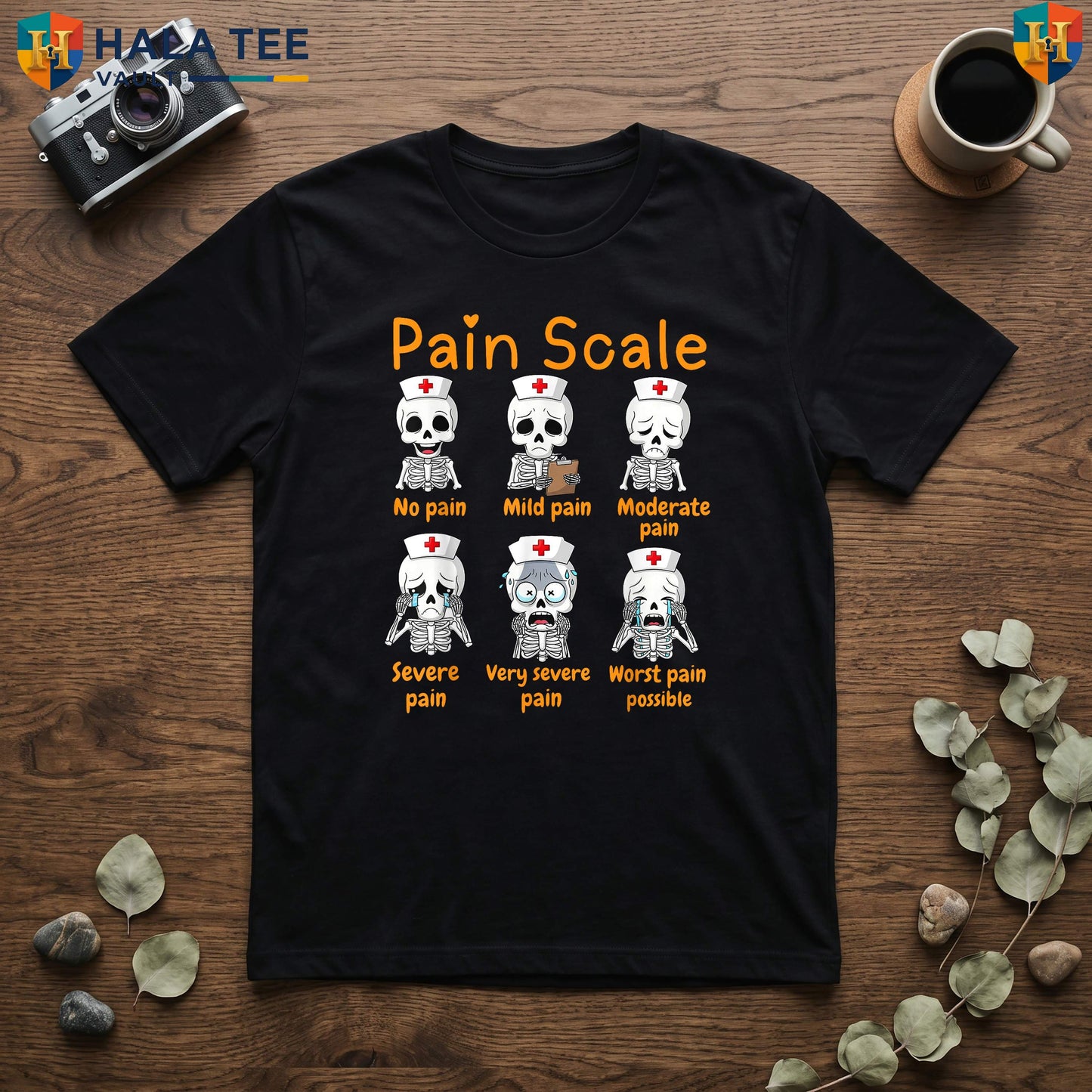 Pain Scale Nurse Skeleton Tee Cute Trauma Funny Halloween Medical Outfit