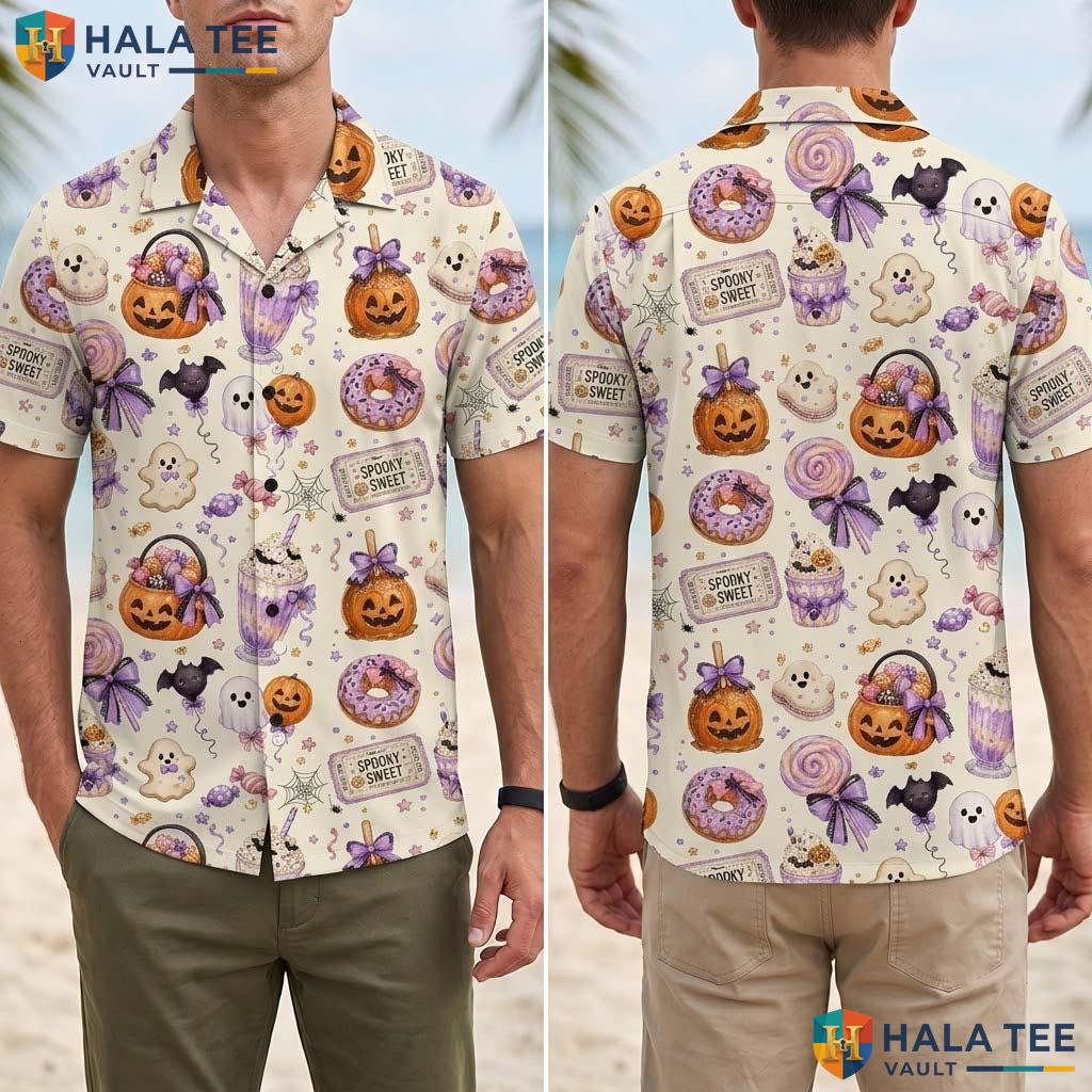 Pastel Candy Halloween Hawaiian Shirt Pumpkin Sweet Spooky Aloha Top Adult