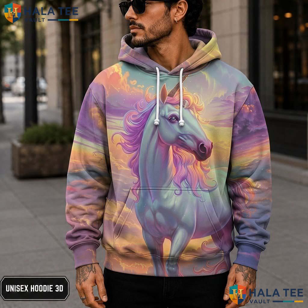 Pastel Cloud Unicorn 3D Printed Hoodie Whimsical Magical Theme Graphic Apparel