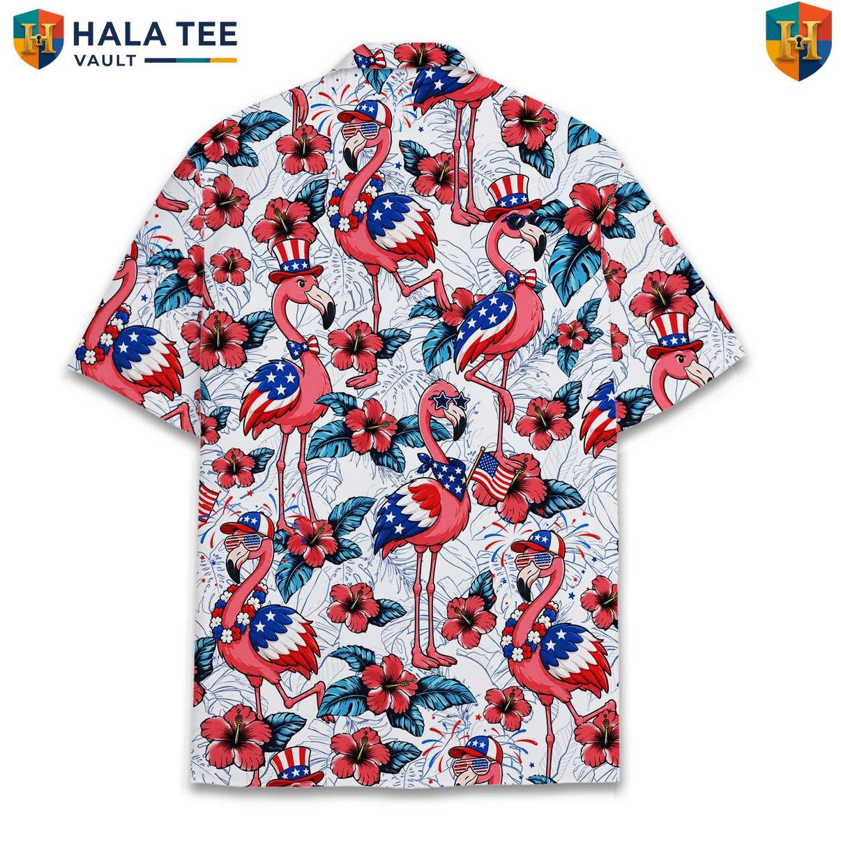 Patriotic Pink Flamingo Aloha Tee Mens Fourth Of July Luau Party Clothing
