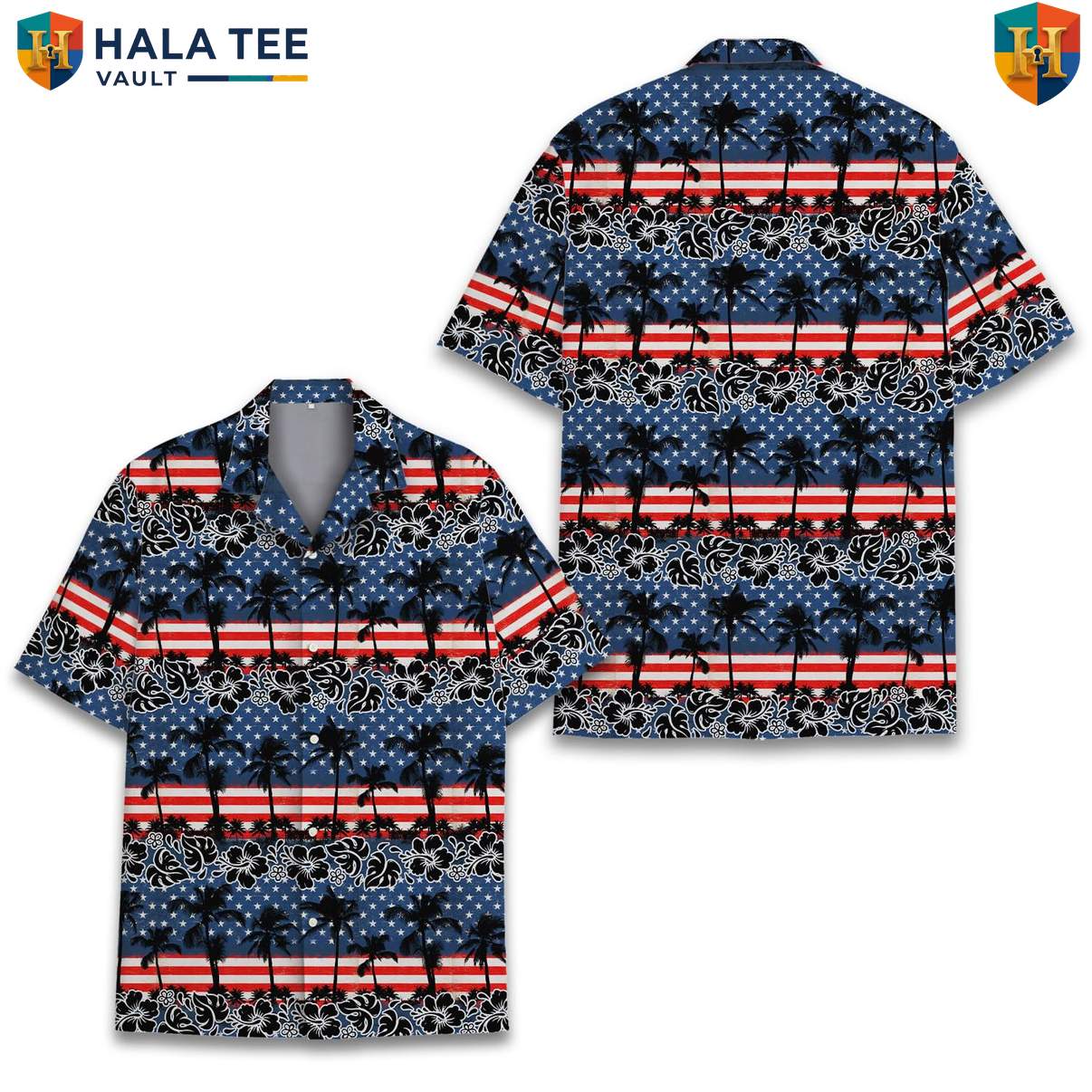 Patriotic Tropical Island Short-sleeve button-up shirt Mens Fourth Of July Vacation Outfit