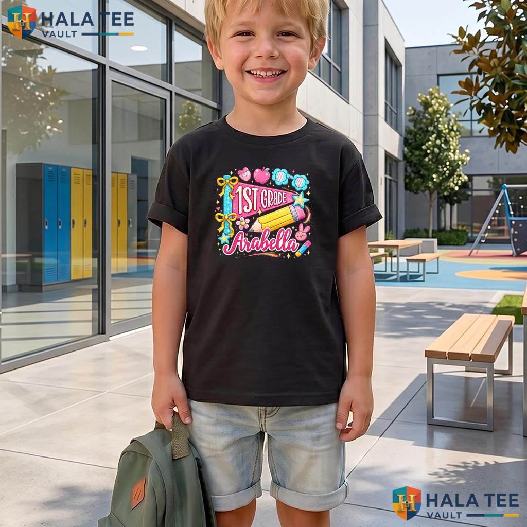 Personalized 1st Grade Pennant Shirt Custom Name First Day School Apparel Adult