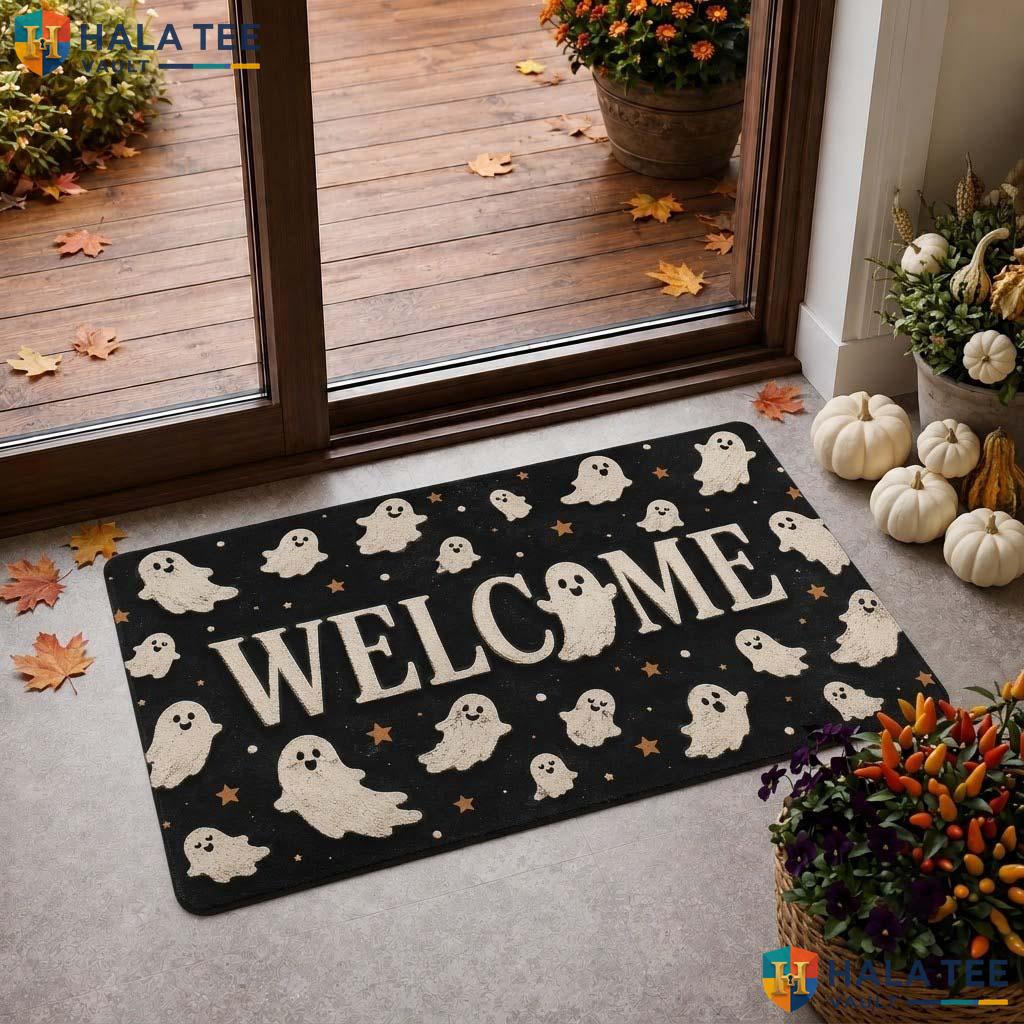 Pet Friendly Halloween Doormat Playful Ghost Entrance Mat Entryway Decor