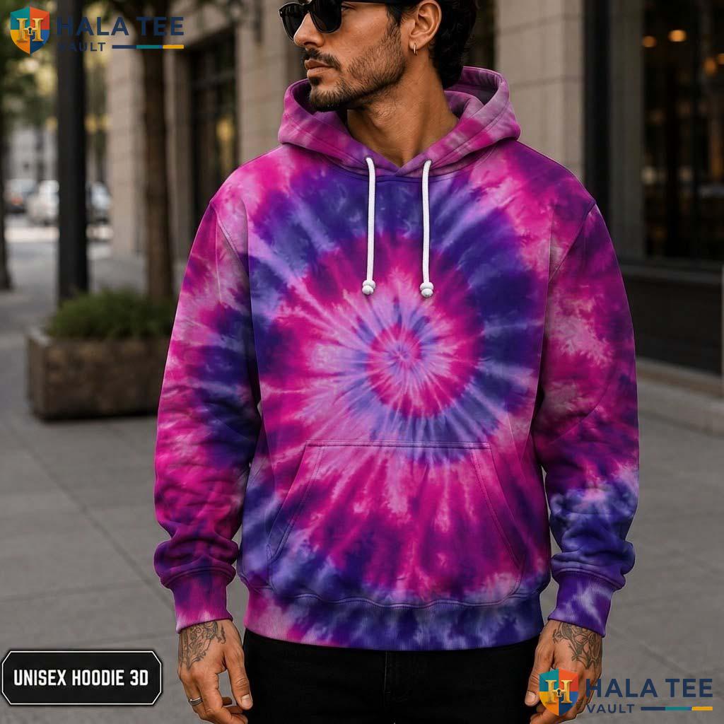 Pink Blue Tie Dye Hoodie Mens Unisex Rainbow Graphic Art Pullover Top 3D Printed Hoodie