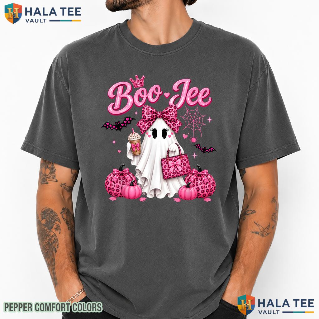 Pink Leopard Ghost Coffee Comfort Colors T-Shirt Halloween Boo JEE